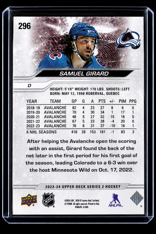 23-24 UD Series 2 Samuel Girard DELUXE 139/250