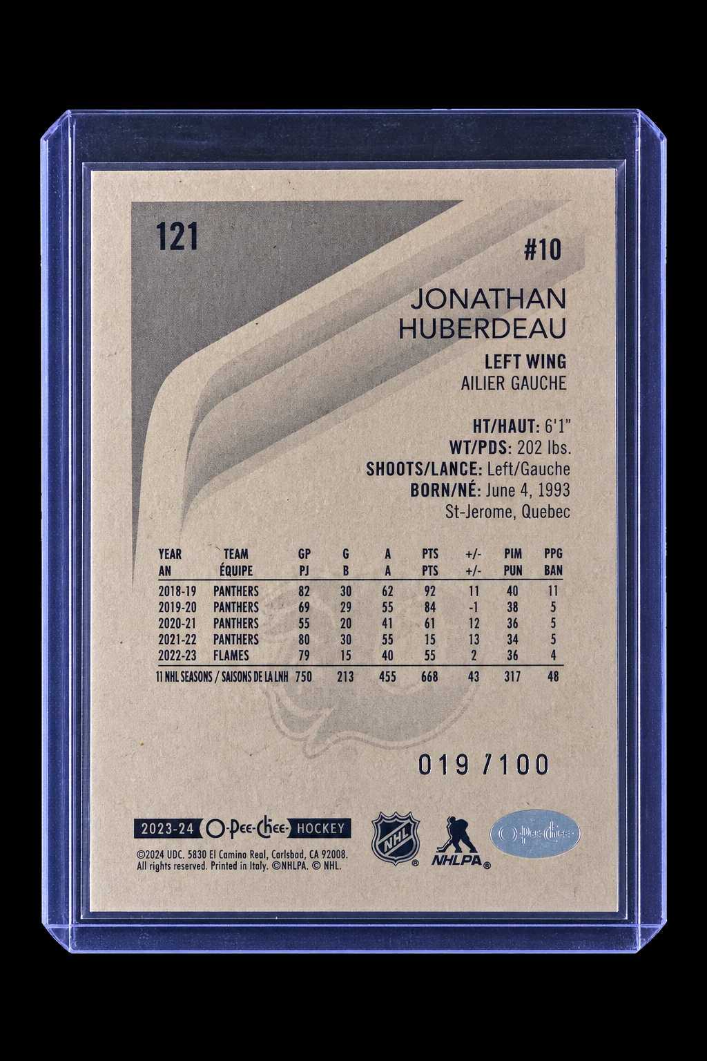 22-23 O-Pee-Chee Jonathan Huberdeau Retro Black Border 019/100