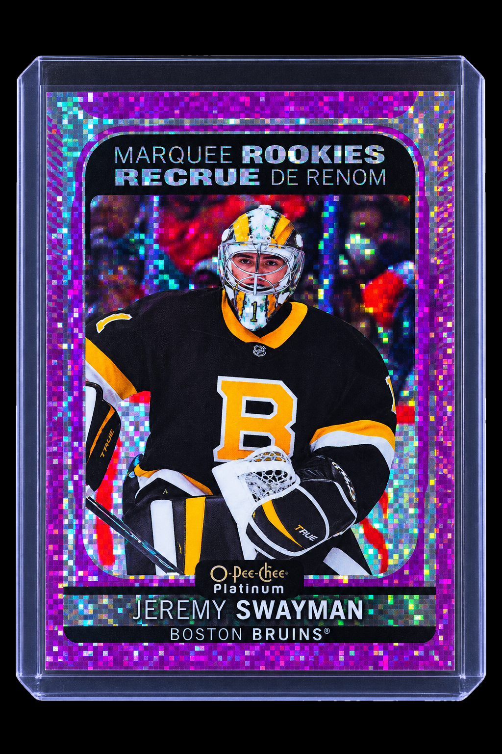 21-22 O-Pee-Chee Marquee Rookies Jeremy Swayman Violet Pixel 095/299
